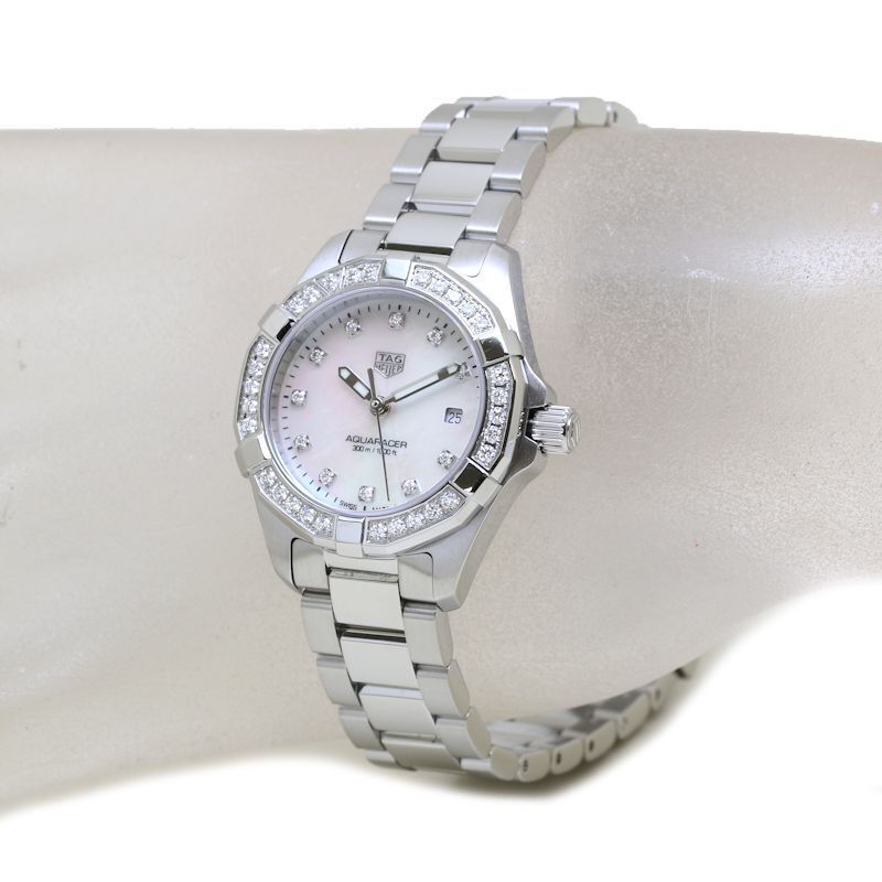 Tag Heuer Aquaracer Diamonds Women's Watch WBD1415.BA0741 – Mother of Pearl White Dial with Silver Steel Strap