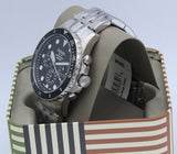 Fossil FS5837 FB-01 Chronograph Men’s Watch – Black Dial with Silver Steel Strap