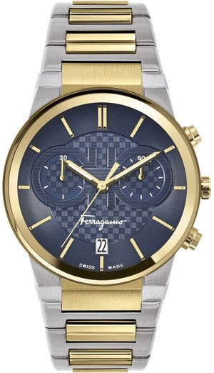 Salvatore Ferragamo Sapphire Chrono Blue Dial Two Tone Steel Strap Watch for Men - SFME00521