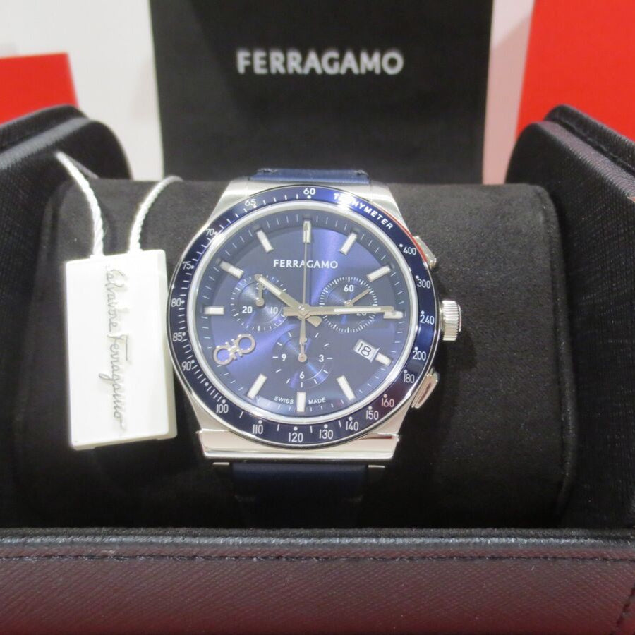 Salvatore Ferragamo 1927 Chrono Analog Blue Dial Blue Leather Strap Watch for Men - SFKZ00223