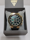 Guess Edge Chronograph Green Dial Black Leather Strap Watch For Men - GW0492G3