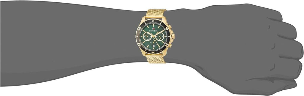 Tommy Hilfiger Jordan Chronograph Green Dial Gold Mesh Strap Watch For Men - 1792093