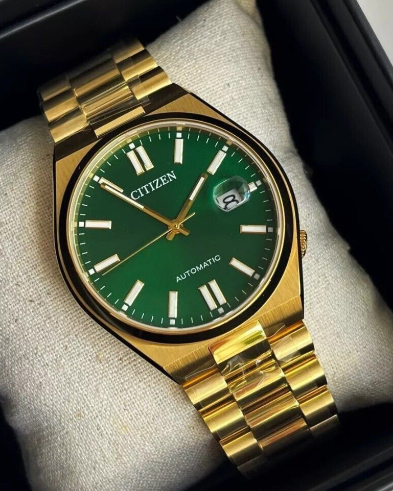 Citizen Tsuyosa NJ0152-51X Men's Automatic Watch – Green Dial with Gold Steel Strap