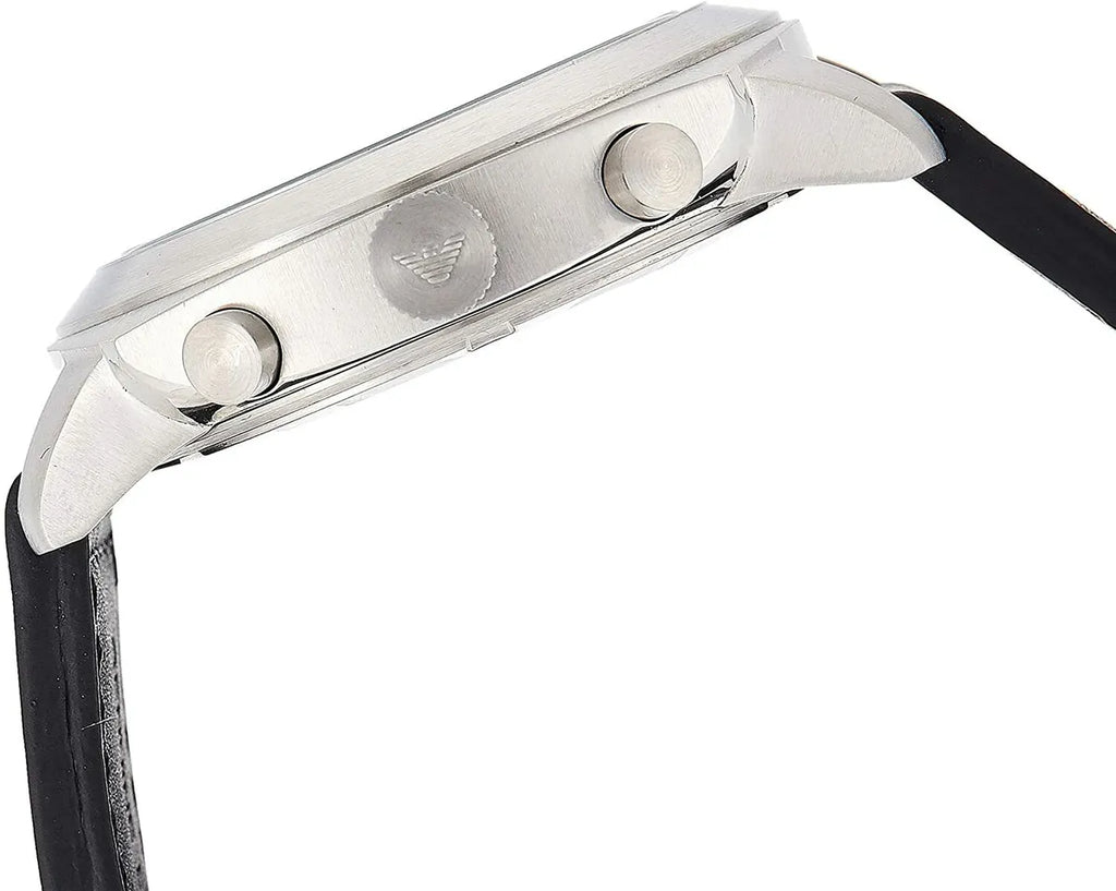 Emporio Armani Sportivo Chronograph Silver Dial Black Leather Strap Watch For Men - AR6054
