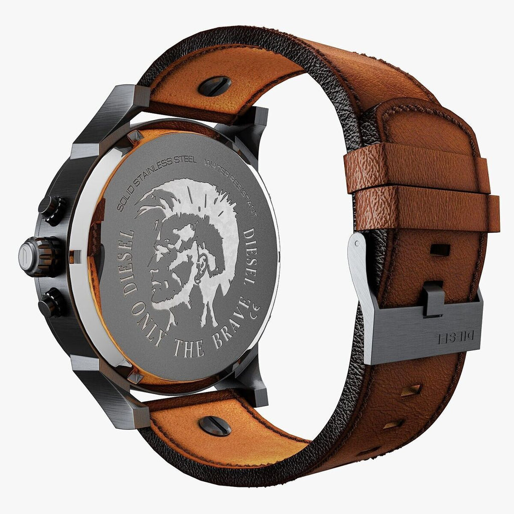 Diesel Mr Daddy Chronograph Grey Dial Brown Leather Strap Watch For Men - DZ7413