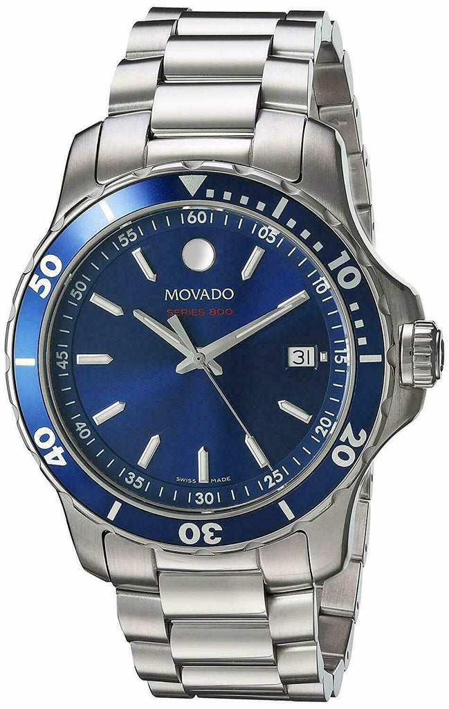 Movado Series 800 Blue Dial Silver Steel Strap Watch For Men - 2600137