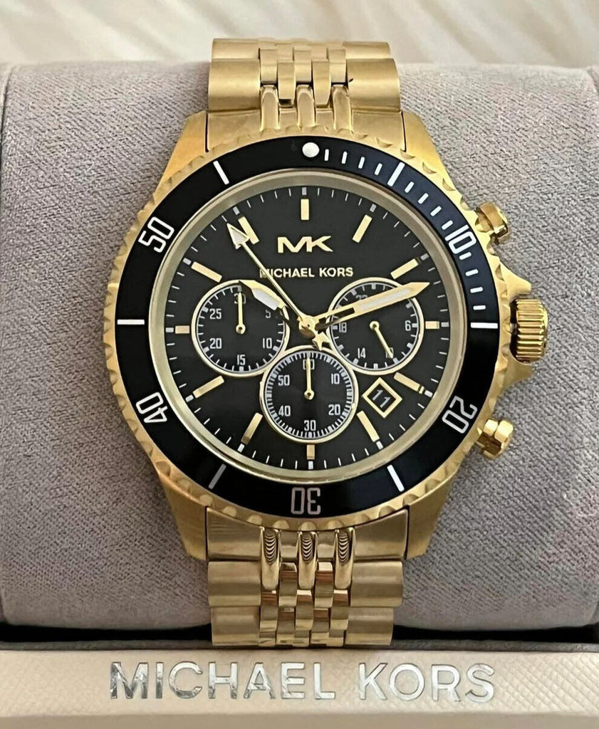 Michael Kors Bayville Chronograph Black Dial Gold Steel Strap Watch For Men - MK8726