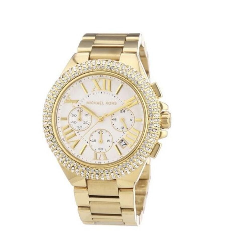 Michael Kors Camille Silver Diamonds Dial Gold Steel Strap Watch for Women - MK5756