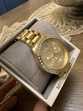 Michael Kors Brinkley Diamonds Gold Dial Gold Steel Strap Watch for Women - MK6187