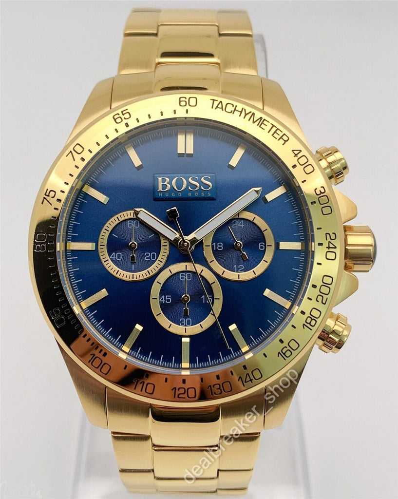 Hugo Boss Ikon Blue Dial Gold Steel Strap Watch for Men - 1513340