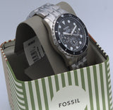 Fossil FS5837 FB-01 Chronograph Men’s Watch – Black Dial with Silver Steel Strap