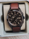 Fossil FS5798 Everett Chronograph Men's Watch – Black Dial & Brown Leather Strap