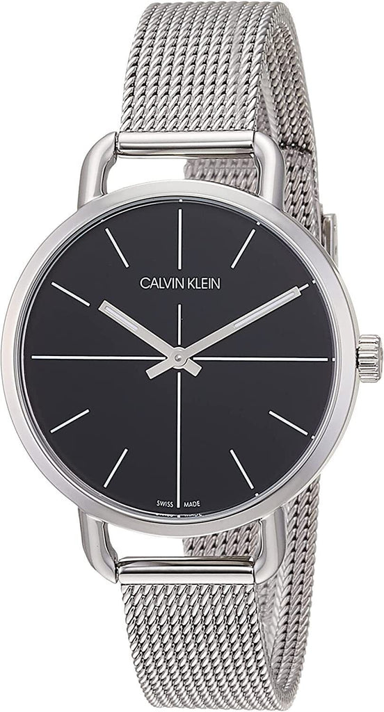 Calvin Klein Even Black Dial Silver Mesh Bracelet Watch for Women - K7B23121