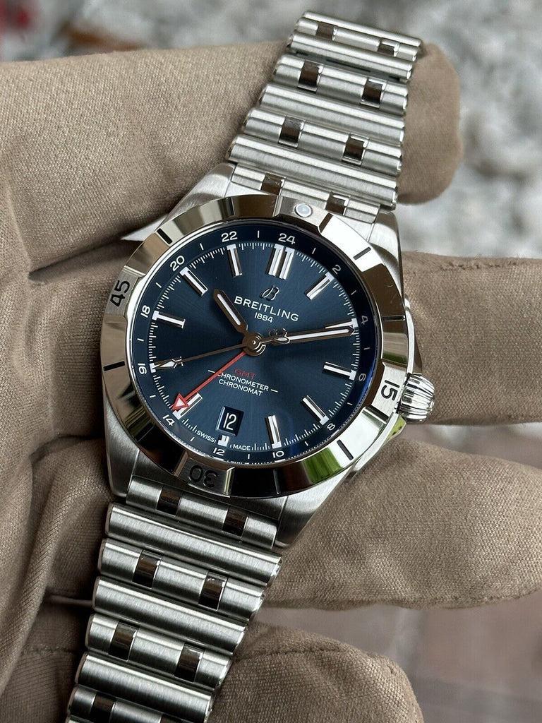 Breitling Chronomat GMT 40 Blue Dial Silver Steel Strap Watch for Men - A32398101C1A1