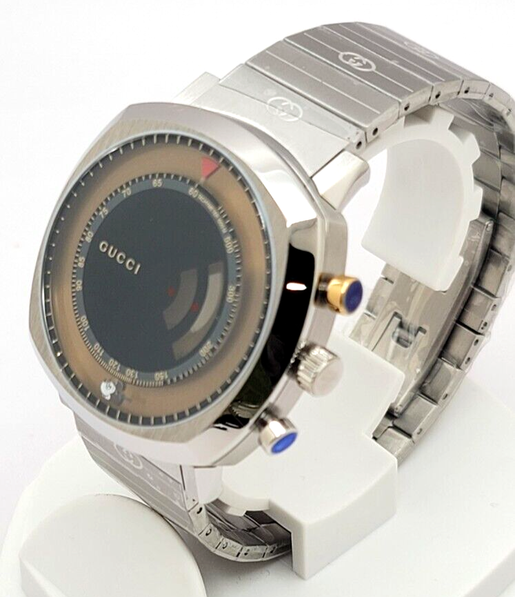 Gucci Grip Chronograph Disney Black Dial Silver Steel Strap Watch For Men - YA157307