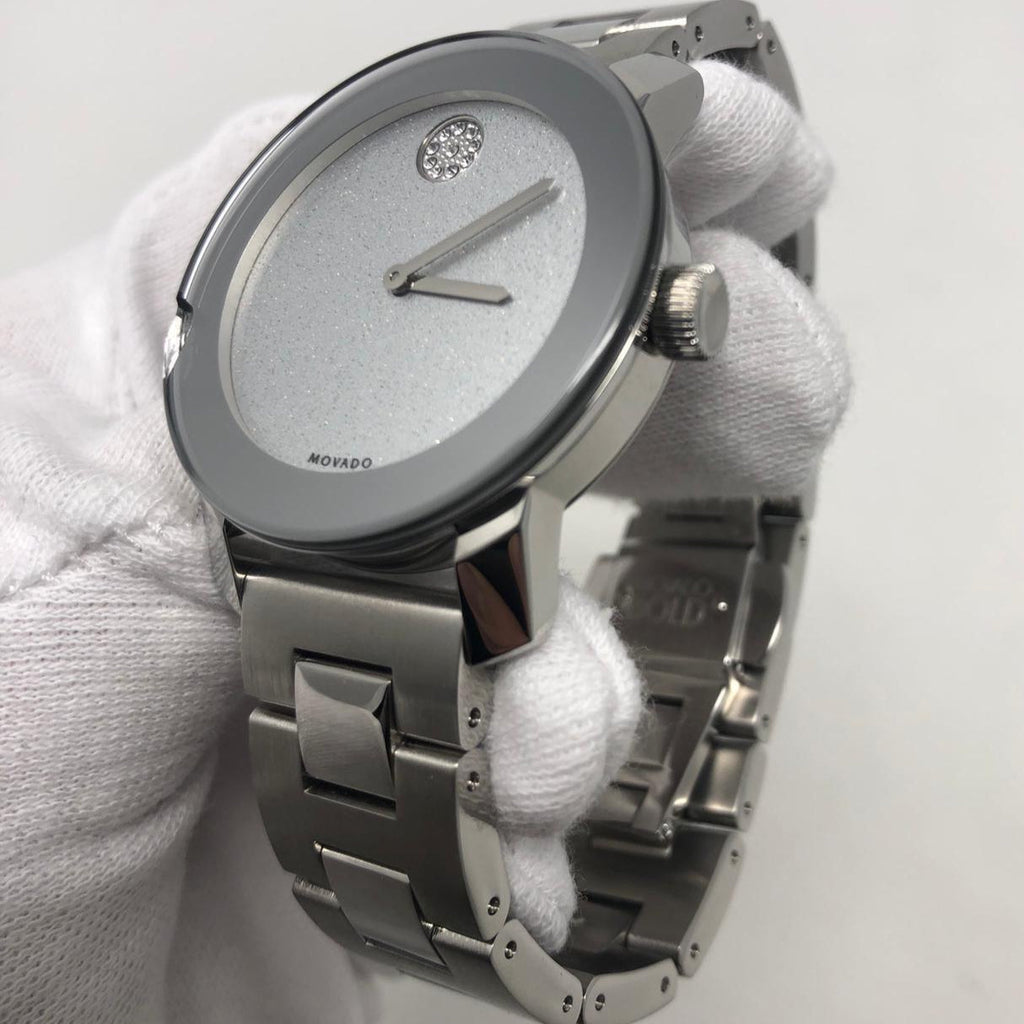 Movado Bold Crystal Dot Silver Dial Silver Steel Strap Watch For Women - 3600334