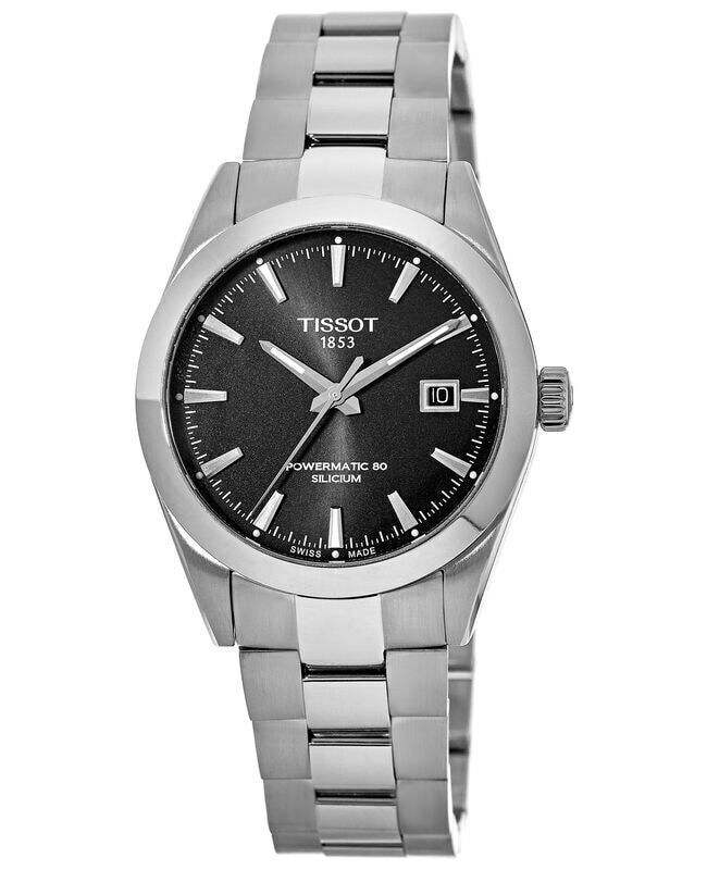 Tissot Gentleman Powermatic 80 Silicium Black Dial Silver Steel Strap Watch For Men - T127.407.11.051.00
