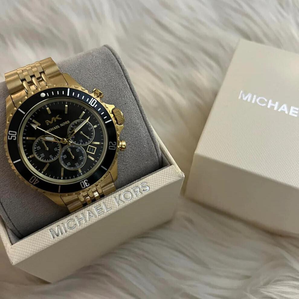 Michael Kors Bayville Chronograph Black Dial Gold Steel Strap Watch For Men - MK8726