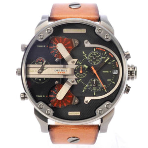 Diesel Mr Daddy 2.0 Chronograph Black Dial Brown Leather Strap Watch For Men - DZ7332