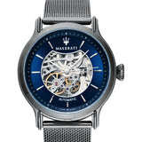 Maserati Epoca Automatic Skeleton Blue Dial Mesh Bracelet Watch For Men - R8823118002