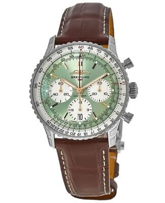 Breitling Navitimer B01 Chronograph 41 Green Dial Brown Leather Strap Watch for Men - AB0139211L1P1