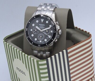 Fossil FS5837 FB-01 Chronograph Men’s Watch – Black Dial with Silver Steel Strap