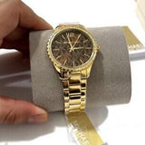 Michael Kors Layton Chronograph Brown Dial Gold Steel Strap Watch For Women - MK7296