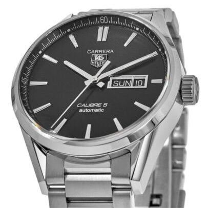 Tag Heuer Carrera Calibre 5 Automatic Black Dial Silver Steel Strap Watch for Men - WAR201A.BA0723