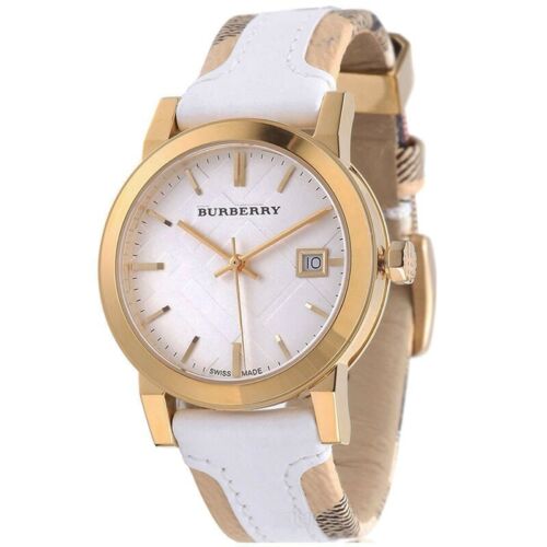 Burberry The City White Dial White Leather Strap Watch for Women - BU9110