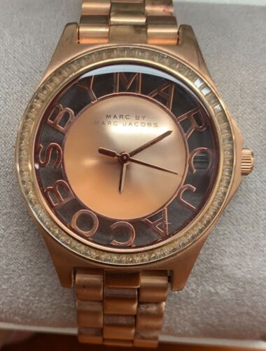 Marc Jacobs Henry Transparent Rose Gold Dial Rose Gold Steel Strap Watch for Women - MBM3339