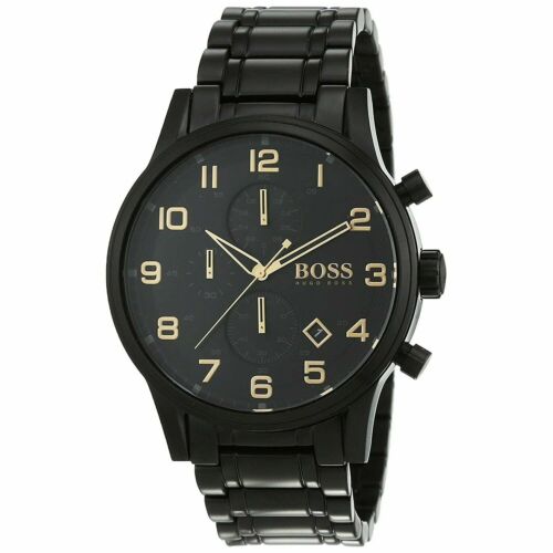 Hugo Boss Aeroliner Black Dial Black Steel Strap Watch for Men - 1513275