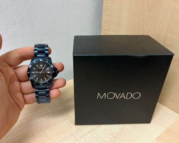 Movado Series 800 Black Dial Blue Ion Plated Steel Strap Watch for Men - 2600139