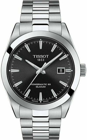 Tissot Gentleman Powermatic 80 Silicium Black Dial Silver Steel Strap Watch For Men - T127.407.11.051.00