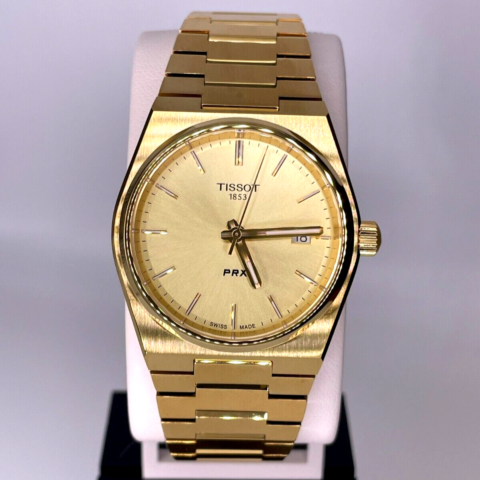 Tissot PRX Champagne Yellow Gold Dial Gold Steel Strap Watch for Men - T137.410.33.021.00