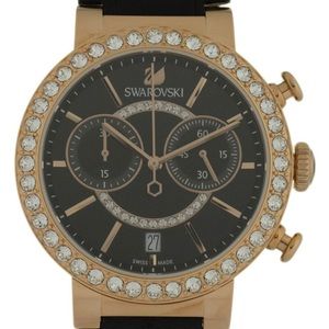 Swarovski Citra Sphere Chronograph Black Dial Black Leather Strap Watch for Women - 5055209