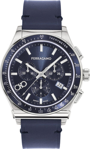 Salvatore Ferragamo 1927 Chrono Analog Blue Dial Blue Leather Strap Watch for Men - SFKZ00223