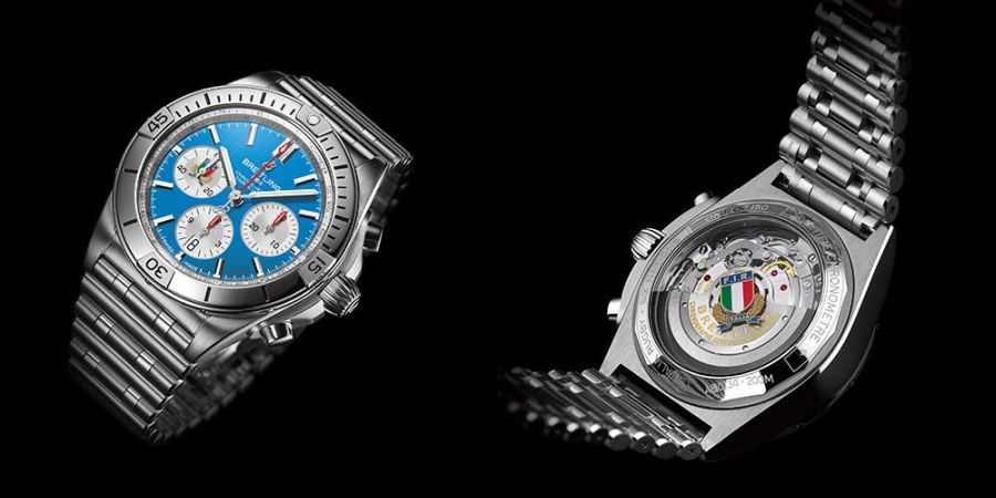 Breitling Chronomat B01 42 Six Nations Italy Blue Dial Silver Steel Strap Watch for Men - AB0134A41C1A1