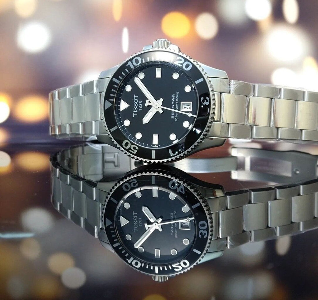 Tissot Seastar 1000 Lady Black Dial Silver Steel Strap Watch for Women - T120.210.11.051.00