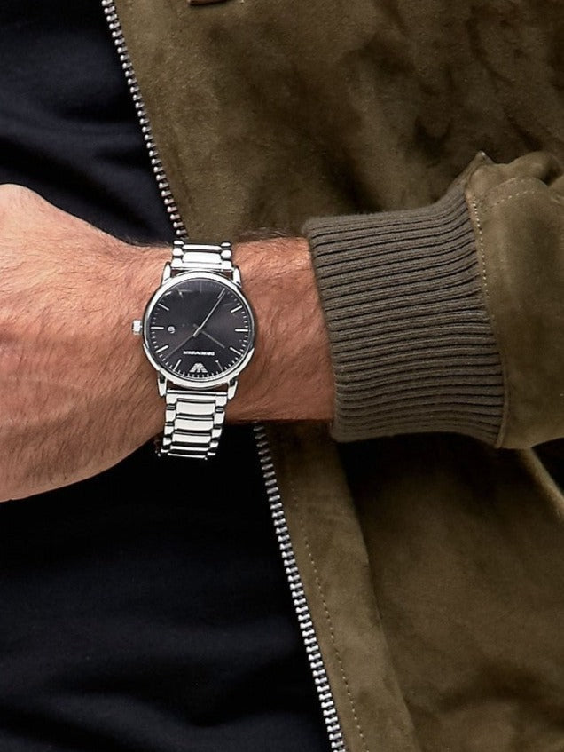 Emporio Armani Luigi Quartz Black Dial Silver Steel Strap Watch For Men - AR2499