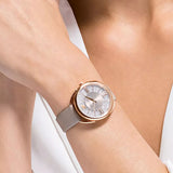 Swarovski Crystalline Glam Silver Dial Grey Leather Strap Watch for Women - 5452455
