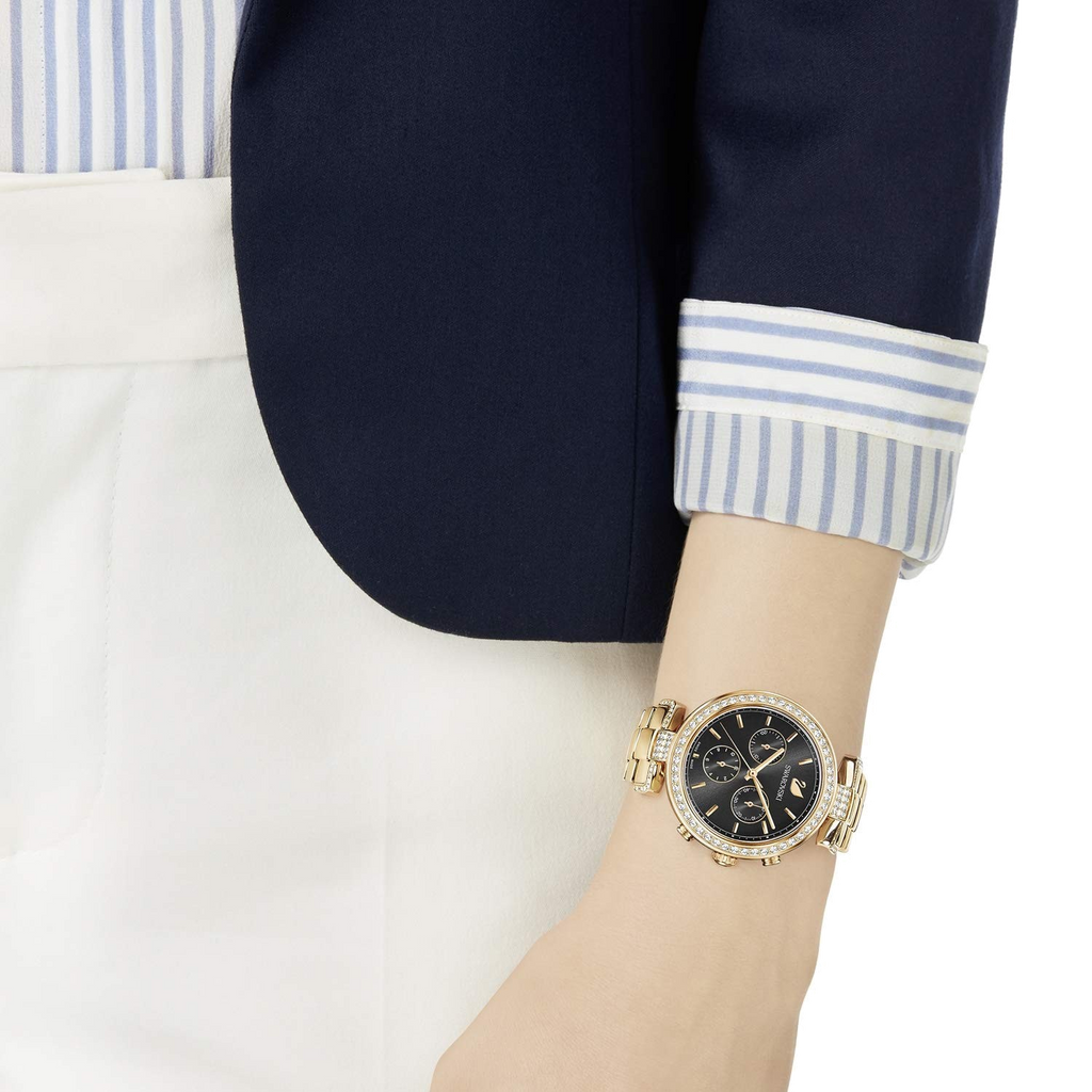 Swarovski Era Journey Chronograph Black Dial Black Leather Strap Watch for Women - 5295320