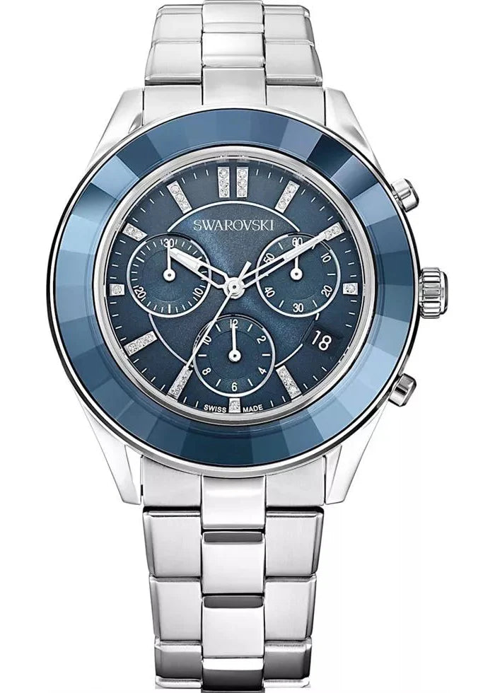 Swarovski Octea Lux Sport Chronograph Blue Dial Silver Steel Strap Watch for Women - 5610481