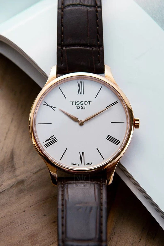 Tissot Tradition 5.5 White Dial Brown Leather Strap Watch for Men - T063.409.36.018.00