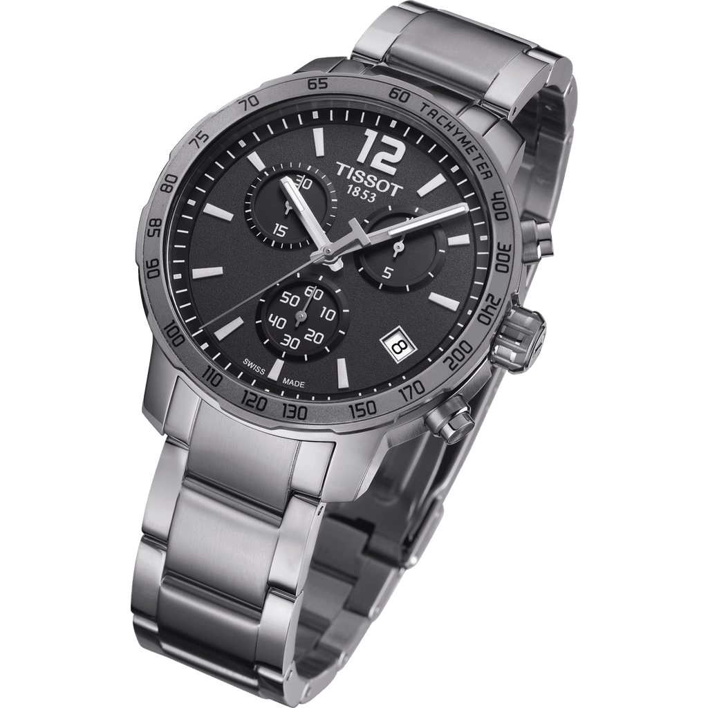 Tissot Quickster Chronograph Black Dial Silver Steel Strap Watch For Men - T095.417.11.067.00