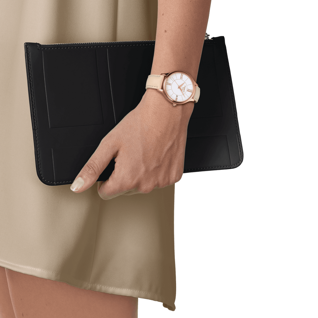 Tissot T Lady Bella Ora Round White Dial Beige Leather Strap Watch For Women - T103.210.36.018.00