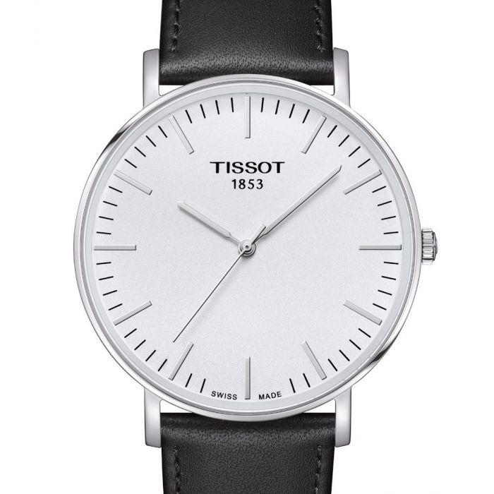 Tissot T Classic Everytime Large White Dial Black Leather Strap Watch For Men - T109.610.16.031.00