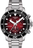 Tissot T120.417.11.421.00 Seastar 1000 Chronograph Quartz Men's Watch – Red Dial & Silver Steel Bracelet