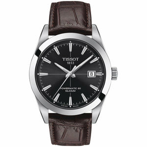 Tissot Gentleman Powermatic 80 Silicium Black Dial Brown Leather Strap Watch For Men - T127.407.16.051.01