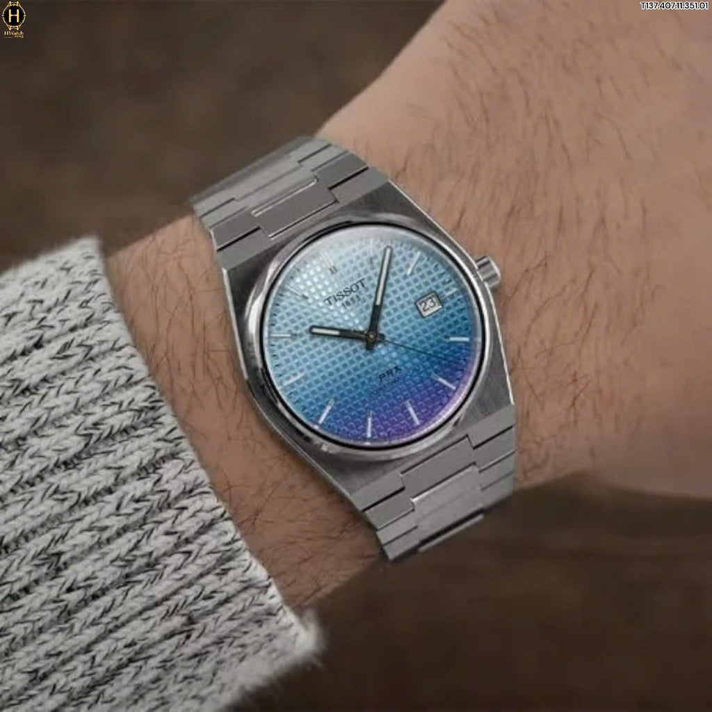 Tissot T137.407.11.351.01 PRX Powermatic 80 Men's Watch – Gradient Blue Dial & Silver Steel Strap