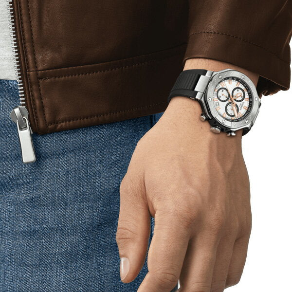 Tissot T141.417.17.011.00 T-Race Chronograph Men’s Watch – White Dial & Black Rubber Strap